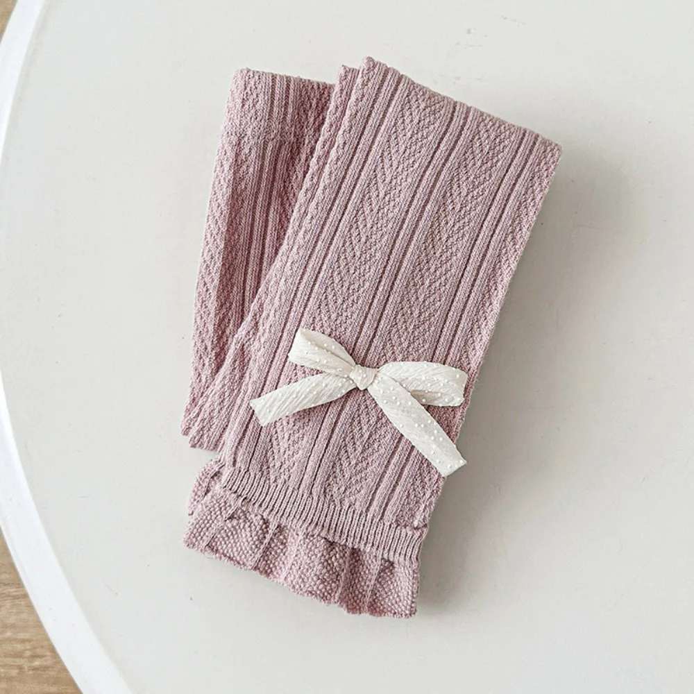 Sweet Cotton Girls Outerwear Leggings Cable-knit Bow-decor Children Knit Pants Mid-Thick Stretchy Toddler Tights 1-6 Year Old