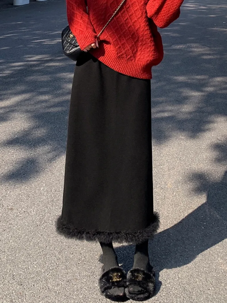 Winter Women's Woolen  Skirt High Waist Slim Straight Cut High Waist Korean Sle Commute Resistant Deformation Casual Skirt