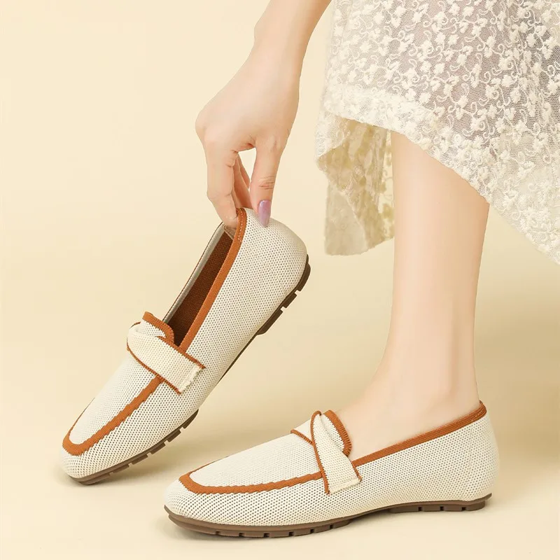 

DIMANYU Women's Flat Loafers Ballet 2025 Autumn New Knitted Bean Shoes Women Large Size Pointed Boat Shoes Women