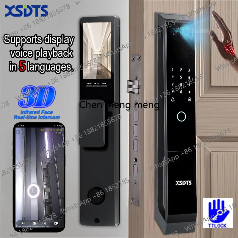 XSDTS TT-LOCK APP Voice Intercom Palmar vein Camera Smart Lock 3D Face Recognition Fingerprint Password Smart Door Lock