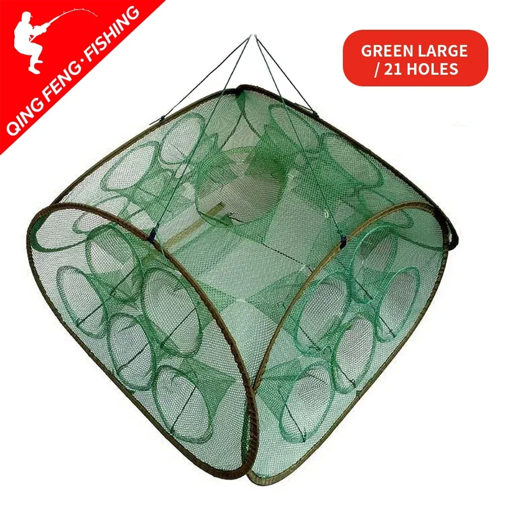 Strengthened 21Holes Automatic Fishing Net Shrimp Cage Nylon Foldable Crab Fish Trap Cast Net Cast Folding Fishing Network