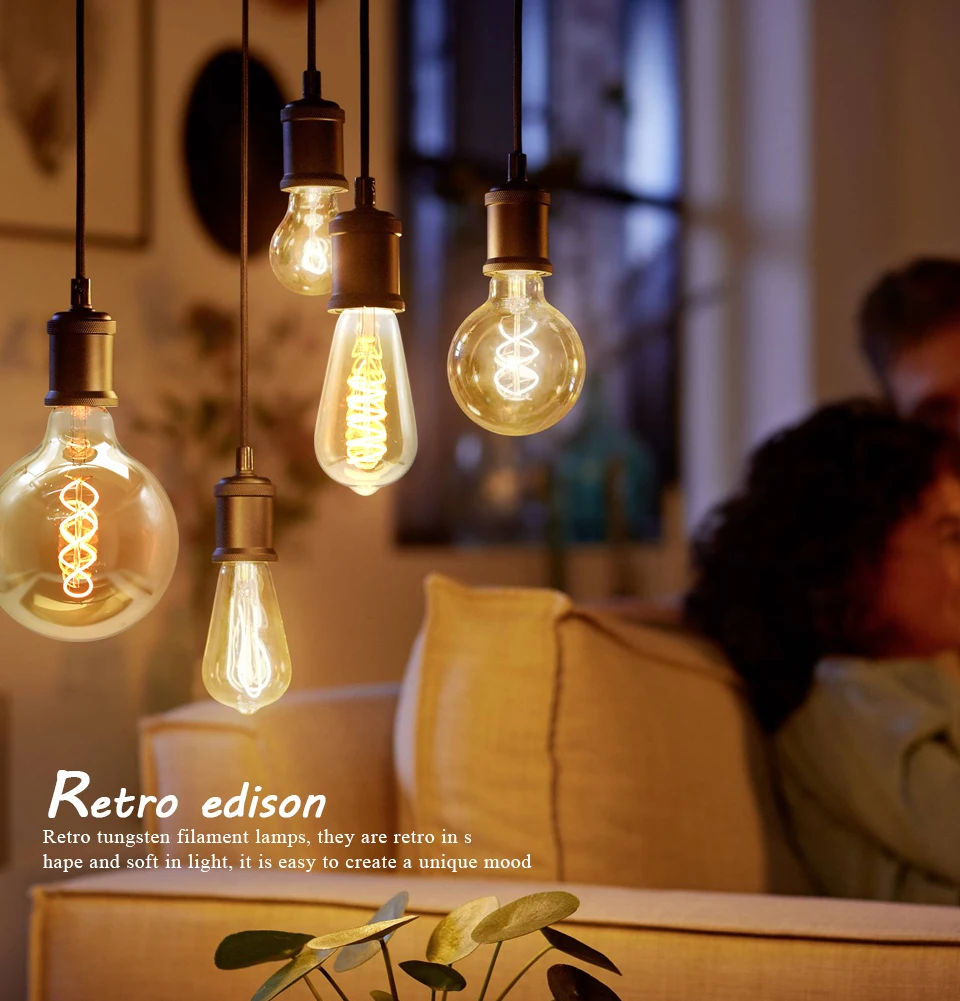 E27 LED-Glühfadenlampe 220V 4W A60 ST64 T45 T185 G80 G95 G125 Retro Vintage Ampullen LED Edison Lampe Spiralbirne für Zuhause – Detail 1