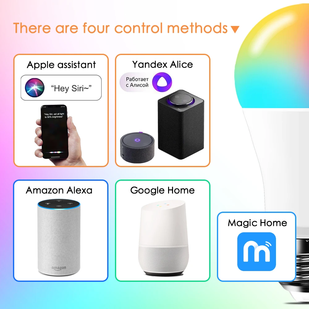 Bombilla LED inteligente E27, lámpara regulable de Color, WiFi, RGB, Siri, Control por voz, aplicación TUYA, Control remoto, Alexa, Yandex, Alice,