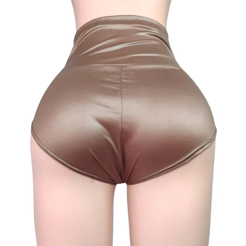 Seksowne Szorty Damskie Elastyczne Wysoka Talia Wetlook Faux PU Skórzane Krótkie Spodnie Lateksowe Gorące Szorty Goth Pole Dance Clubwear Mini Szorty