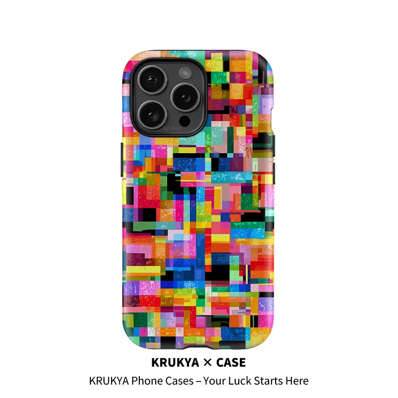 

Krukya Colorful Mosaic Pattern Phone Case For iPhone 17 Air 15 14 Plus 16 Pro Max 11 12 13 Pro X XR XS Max Acrylic TPU Cover