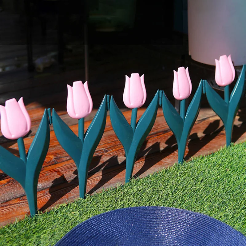 5pcs Plastic Garden Fence Tulip Flower Fence Border Decor Edging Flower Bed Fencing Panel Outdoor Yard Lawn Garden Home Decor