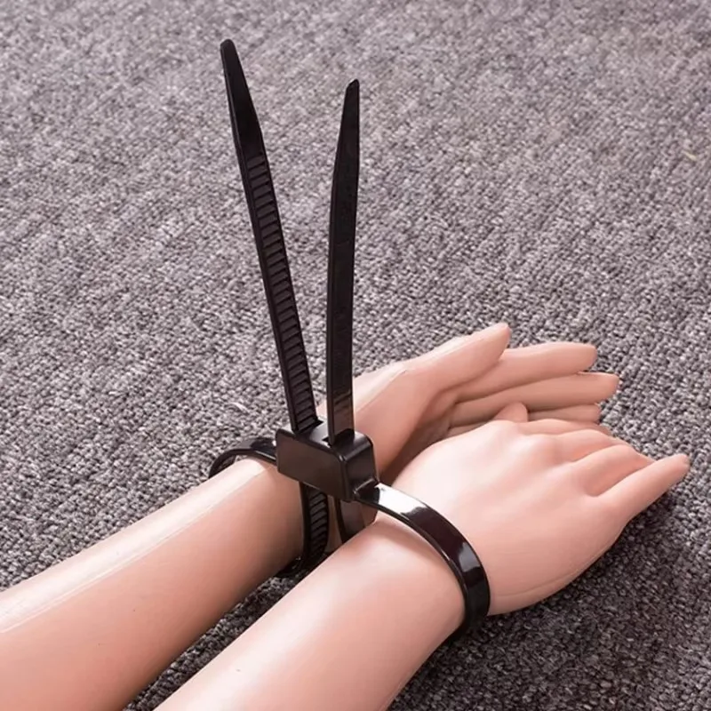 For 14x12x0.8cm Plastic Police Handcuffs Double Flex Cuff Disposable Handcuffs Zip Tie Nylon Cable Ties Flex Cuffs 1Pcs/Lot