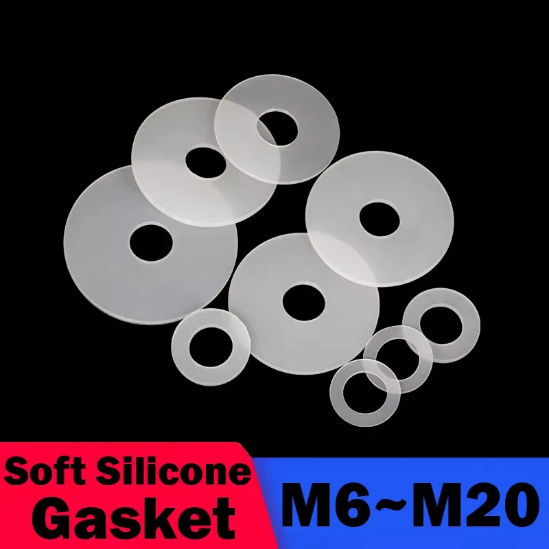 M6 M7 M8 M10 M12 M14 M16 M20 Silicone Flat Washer White Shock-Absorbing, Waterproof and High-Temperature Sealing Gasket