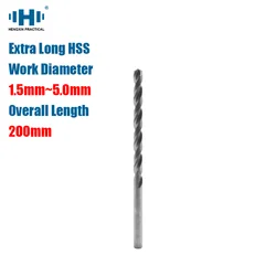 200mm Extended Long HSS High Speed Steel 1.5mm-5.0mm Dia Drill Bit for Aluminum Iron Metal Plastic Wood Hole Opener Twists Tools