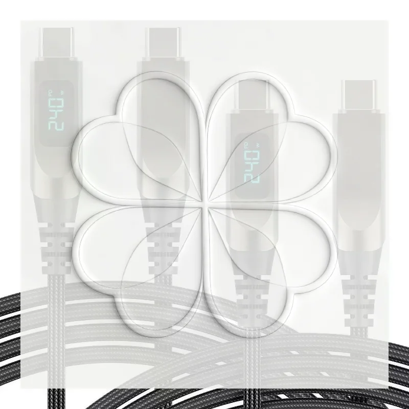 240W Digital Display USB C To USB C Cable 5A Type C To Type C Braided Data Cord PD Fast Charging For Phone
