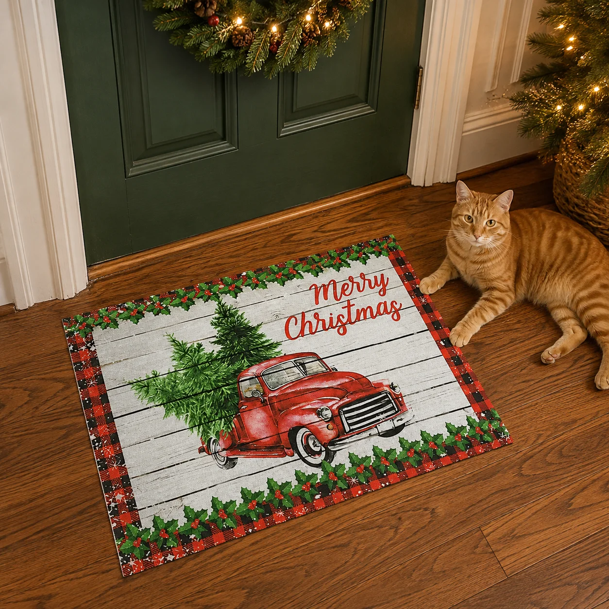 Christmas Doormat Non-Slip Low-Profile Indoor Entrance Rug, Soft Winter Holiday Floor Mat For Front Door Entryway Bedroom Decor