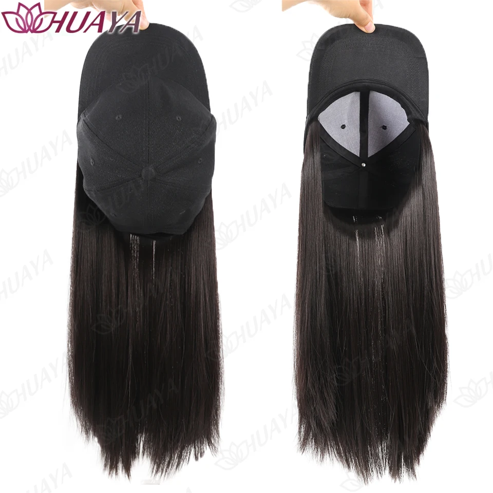 Synthetic Baseball Cap Wig for Women Integrated Hat with Straight or Wavy Hair for Daily Wear