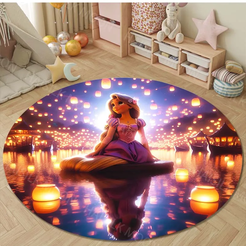 Tappeti rotondi Disney Princess Rapunzel per camera da letto Tappetini per camera dei bambini Tappetino per sedia da bagno per la casa Tappeto