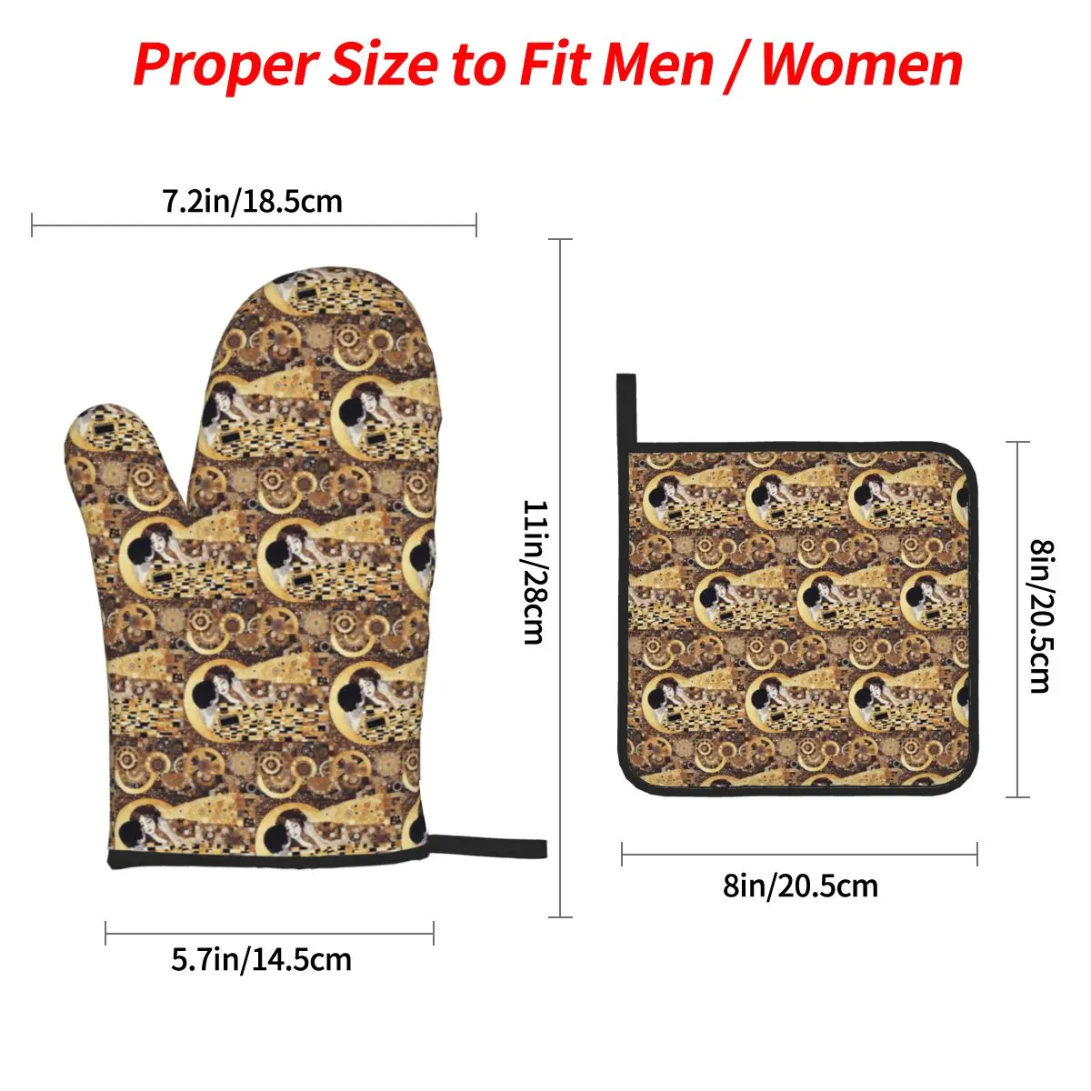 Gustav Klimt The Kiss Abstract Freyas Art Oven Mitts and Pot Holder Sets of 4 for Baking Cooking BBQ Resistant Non-Slip Gloves
