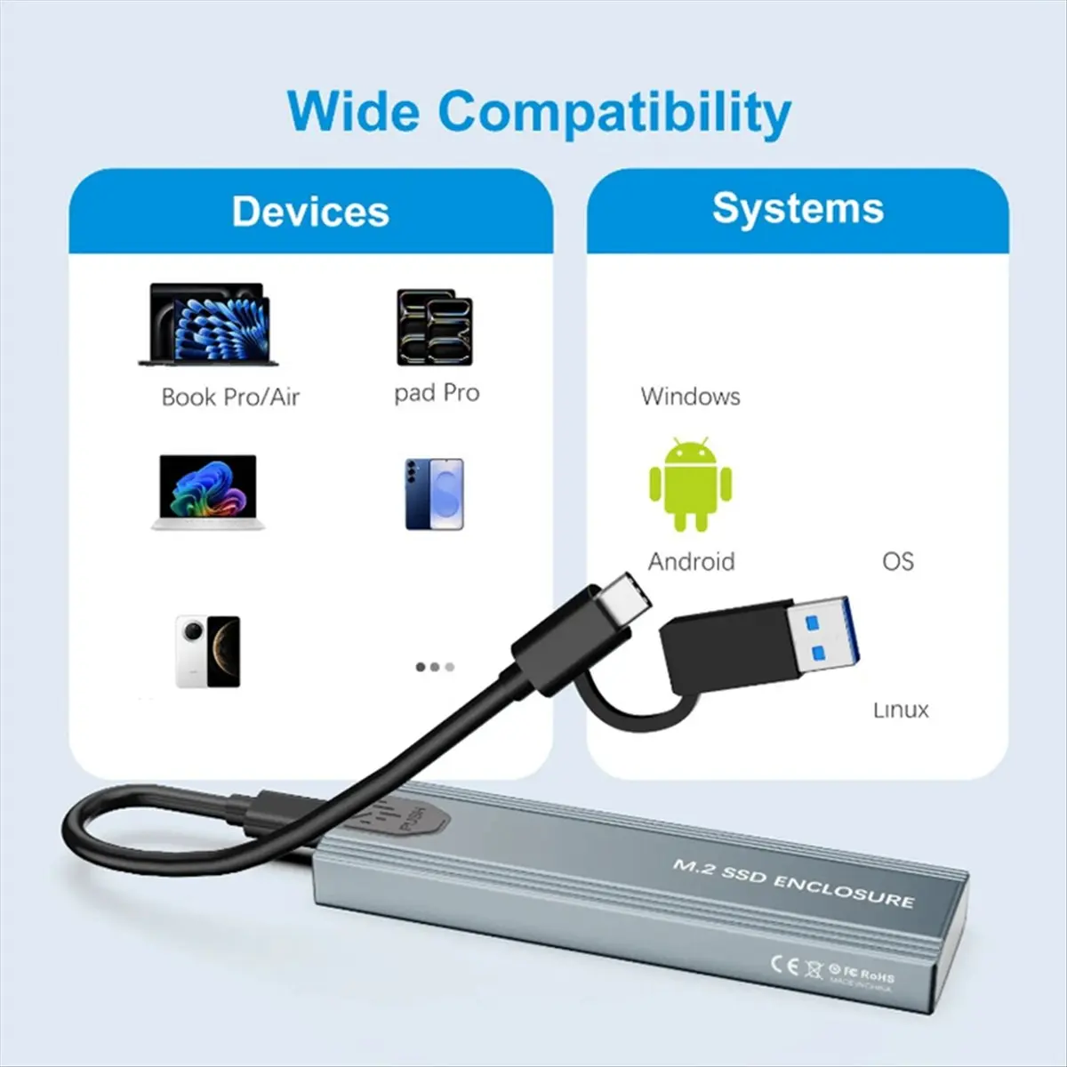BEST CHOICE）M2 SSD Case M.2 NVMe SATA SSD Enclosure M.2 to USB Type C SSD Adapter 10Gbps USB 3.1 External Case Supports M and B