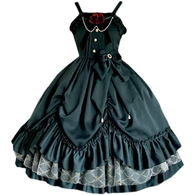 Vintage Victorian Lolita Princess Jsk Dress Women Elegant Sweet Palace Queen Party Dresses Girly Gothic Sleeveless Slip Dress