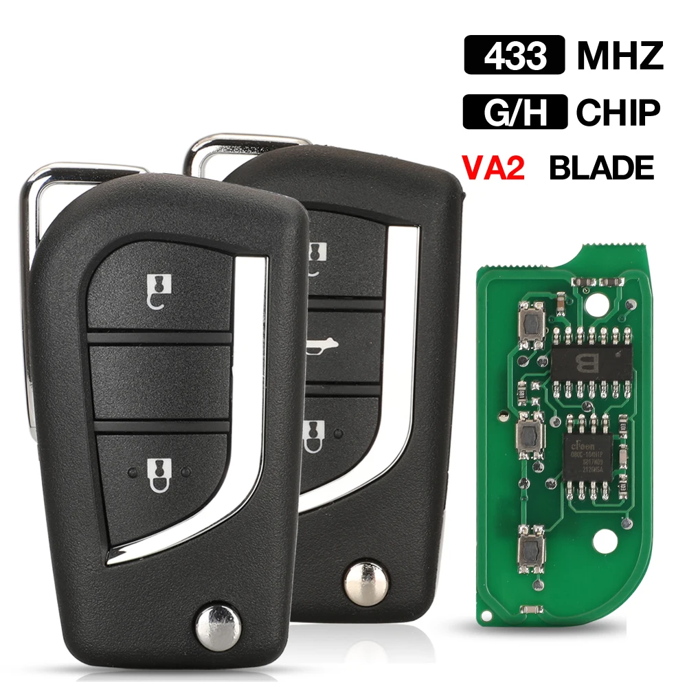 jingyuqin 2/3BTN 433MHZ G/H Chip Filp Remote Control Key For Toyota Carrolla AYGO Verso Avensis Peugeot 108 Citroen C1 VA2 Blade