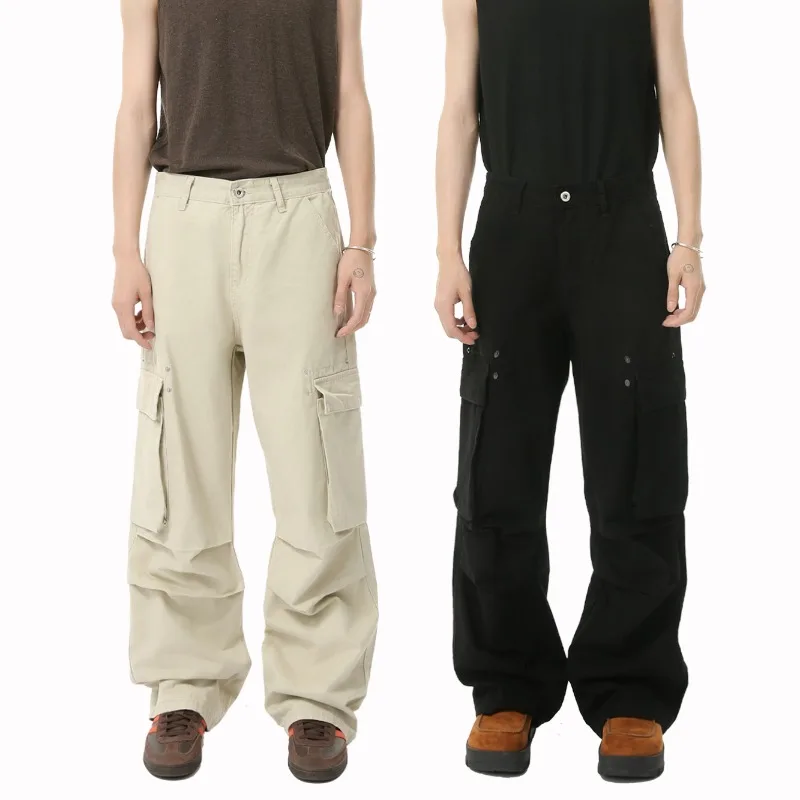 2026 Men's Clothing | Four Seasons Cleanfit High Street Pleated Cotton Straight Large Pocket Overalls