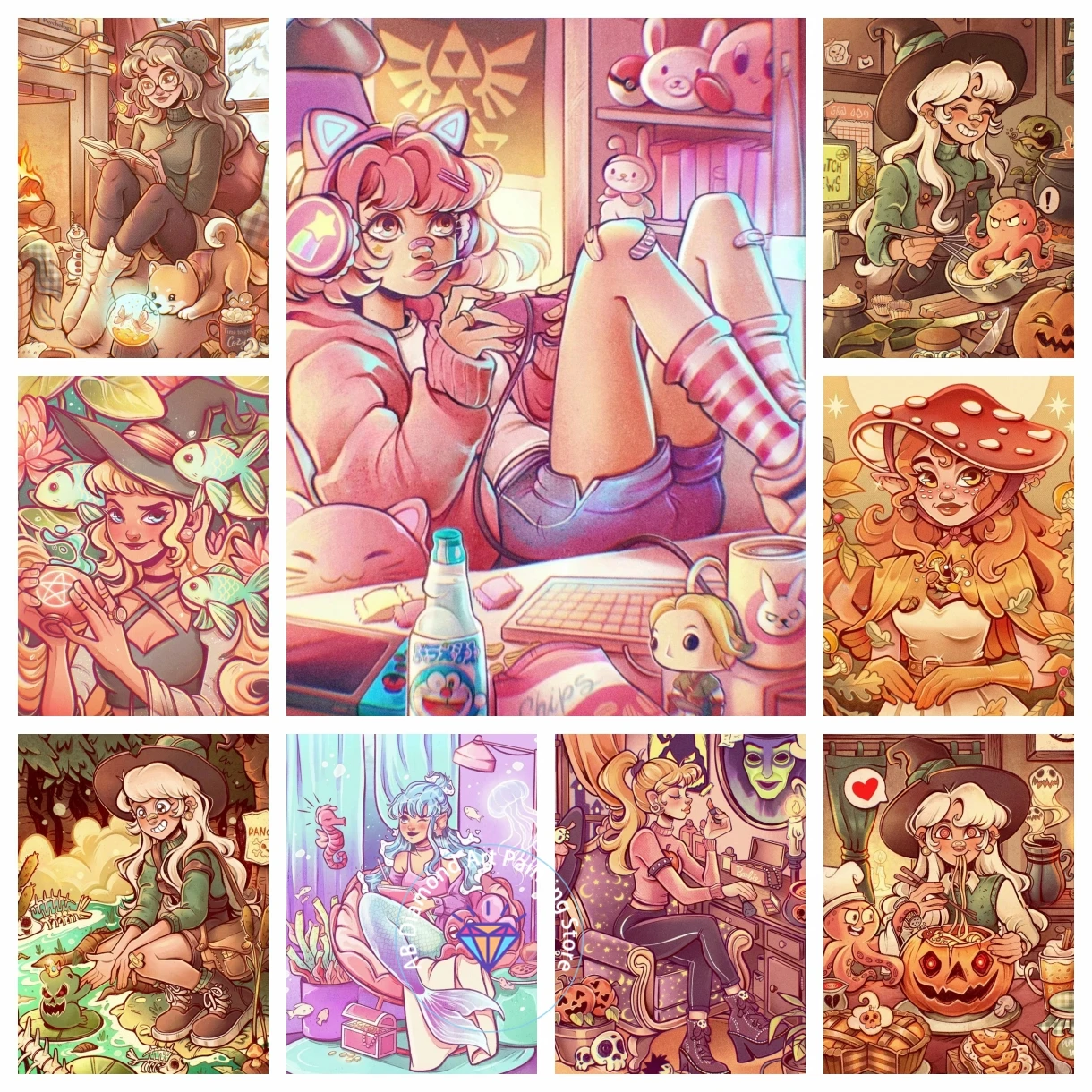 

Colorful Witch 5D DIY AB Diamond Painting Kit Cartoon Diamond Embroidery Cross Handmade Art Children's Gift Crafts Decoration