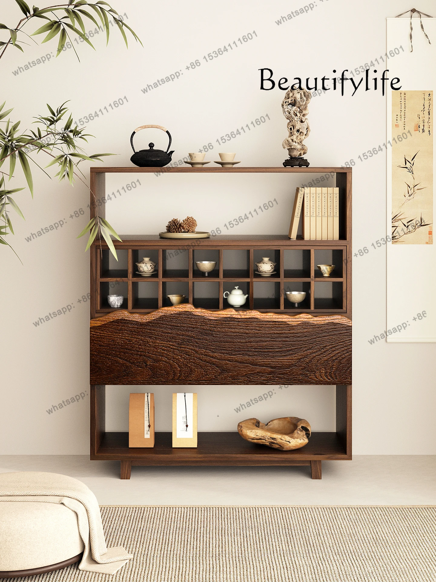 9Side cabinet Solid wood Chinese tea cup holder Tea room Duobao Pavilion entrance storage Art fashion creativity