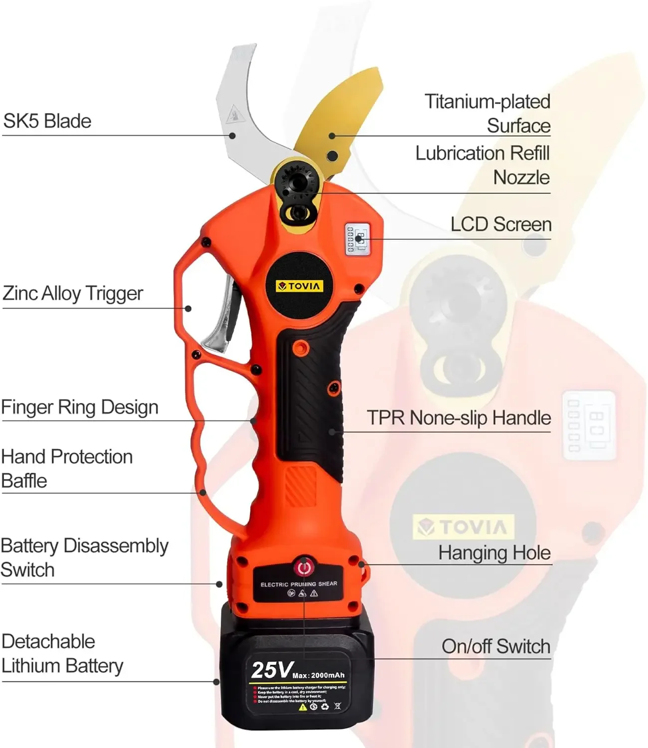 Sécateur Électrique Sans Fil avec Rallonge Pliable de 75 Pouces, Ceinture à Outils, 2 Batteries au Lithium 25V, SK