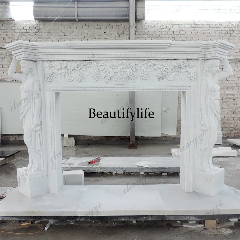 Natural marble fireplace European and American style, indoor stone decoration ornament French stone stone carving fireplace rack