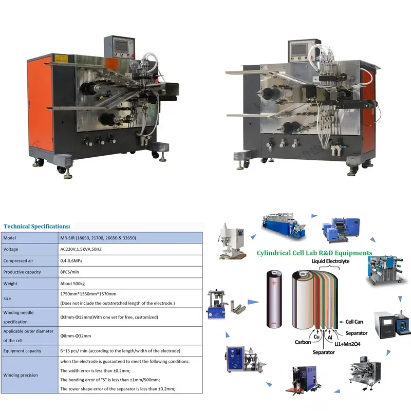Semi Automatic Cylindrical Battery Winding Machine for 18650 21700 26650 32650 Lithium Ion Cell Wrapping Equipment
