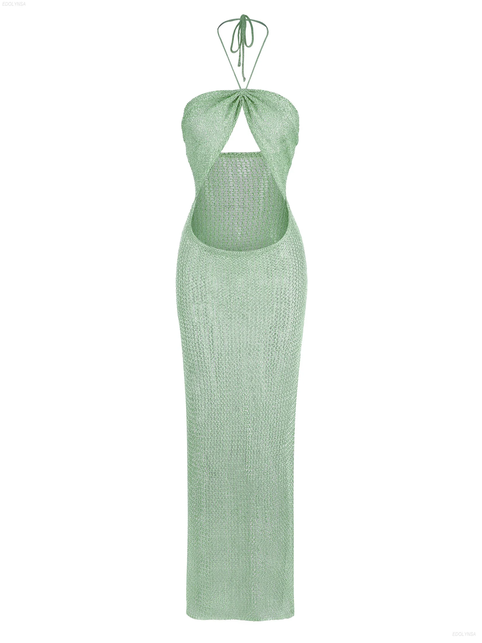 

2025 Summer Sexy Backless Beach Outfit Cut Out Knit Beach Maxi Dress Women's Elegant Solid Colour Vacation Party Dresses K232