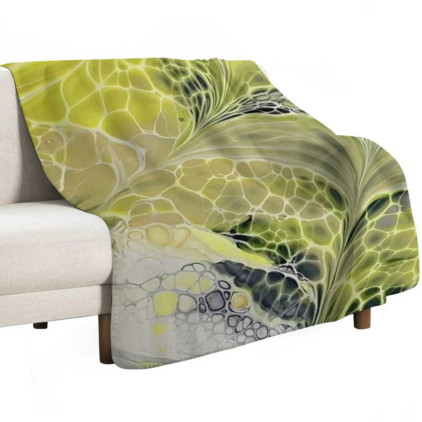 Yellow and Grey Abstract Fluid Art with Cells by Crystal Coast Originals Throw Blanket Luxury for sofa Decoratives Blankets