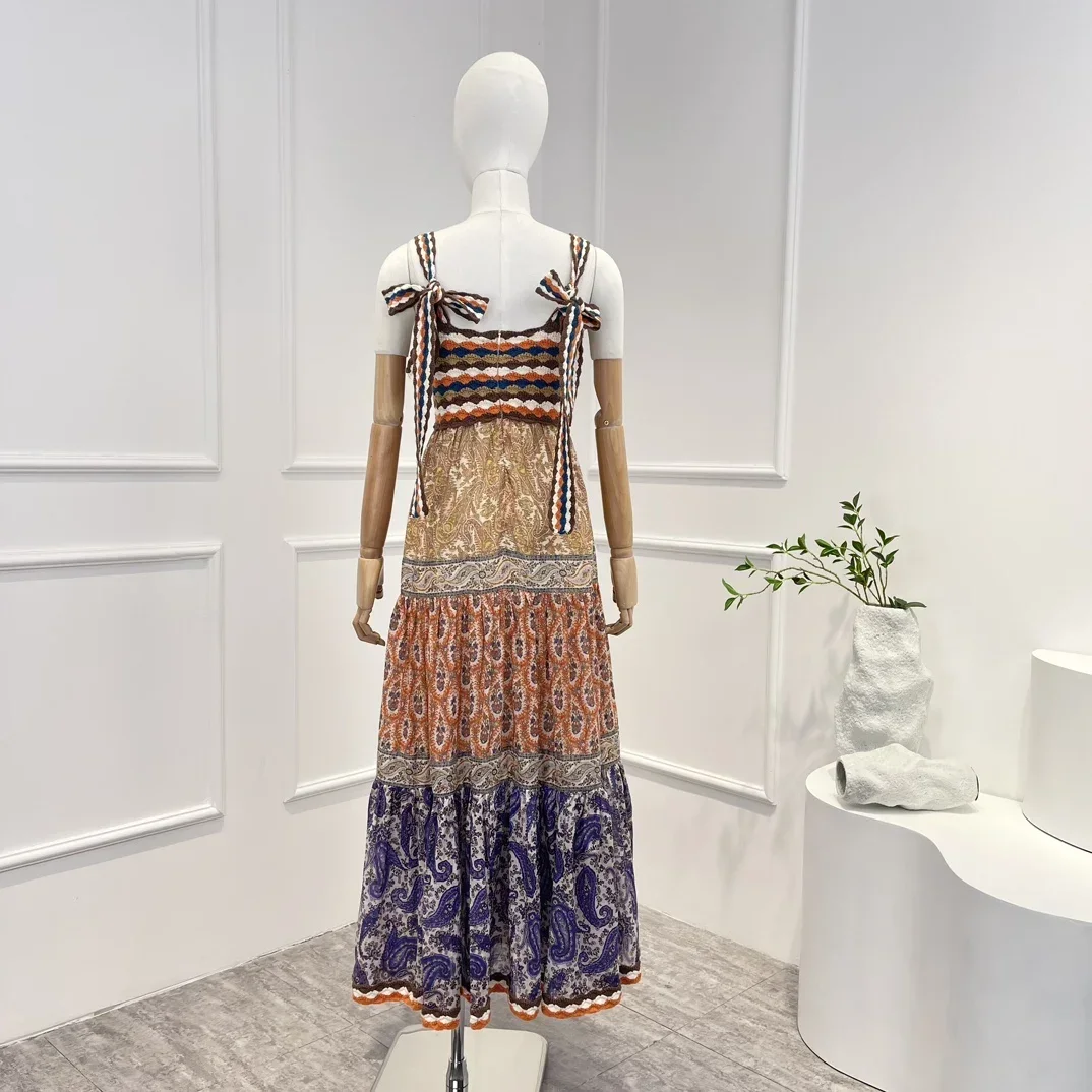 ชุดเดรสสั้นแขนยาวลายดอกไม้สีเบจม่วงม่วงปี 2025