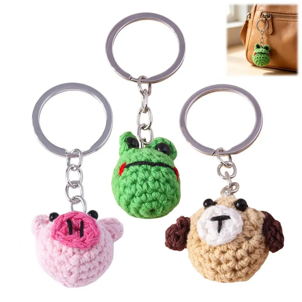 Mini Handmade Crochet Animal Keychain, Cute Knit Pig Frog Dog Bag Charm Soft Key Ring Pendant Accessory for Purse Handbag