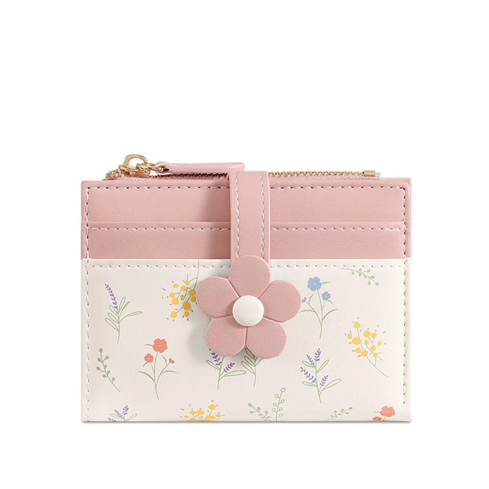 

Fashion Flowers Printed Mini Coin Purse PU Leather Zipper Mini Keychain Bag Portable Creative Small Card Bag Key Protector