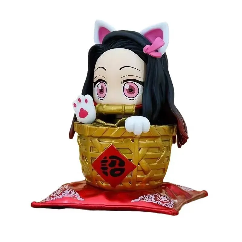 11CM Anime Demon Slayer Kamado Nezuko Figure Lucky Cat Dressing Up Cage Inside Cute Model Toy Gift Collection Action Figure