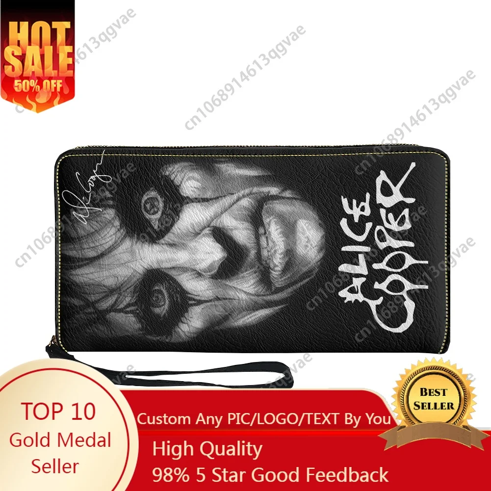 

Hot Alice Cooper Horror Rock Custom Purse Mens Womens Teenagers Zipper Long Wallets Double Print Portable Wallet Gift Bag