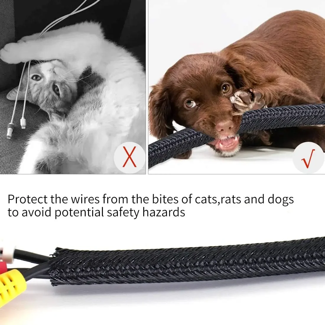 Cable Management Sleeves, Protect Cats from Chewing on Power Cords, Woven Cable Organizers, Used for TV/Computer/Home Entertainm