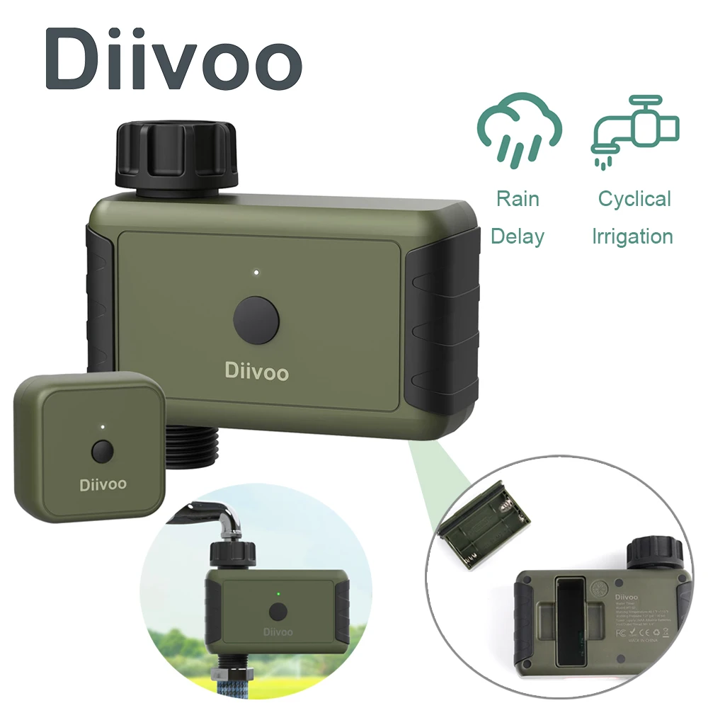 

Diivoo Garden WiFi Water Timer 1/2 Zone Smart Irrigation Watering System Sprinkler Hose Timer with Rain Delay & Manual Watering