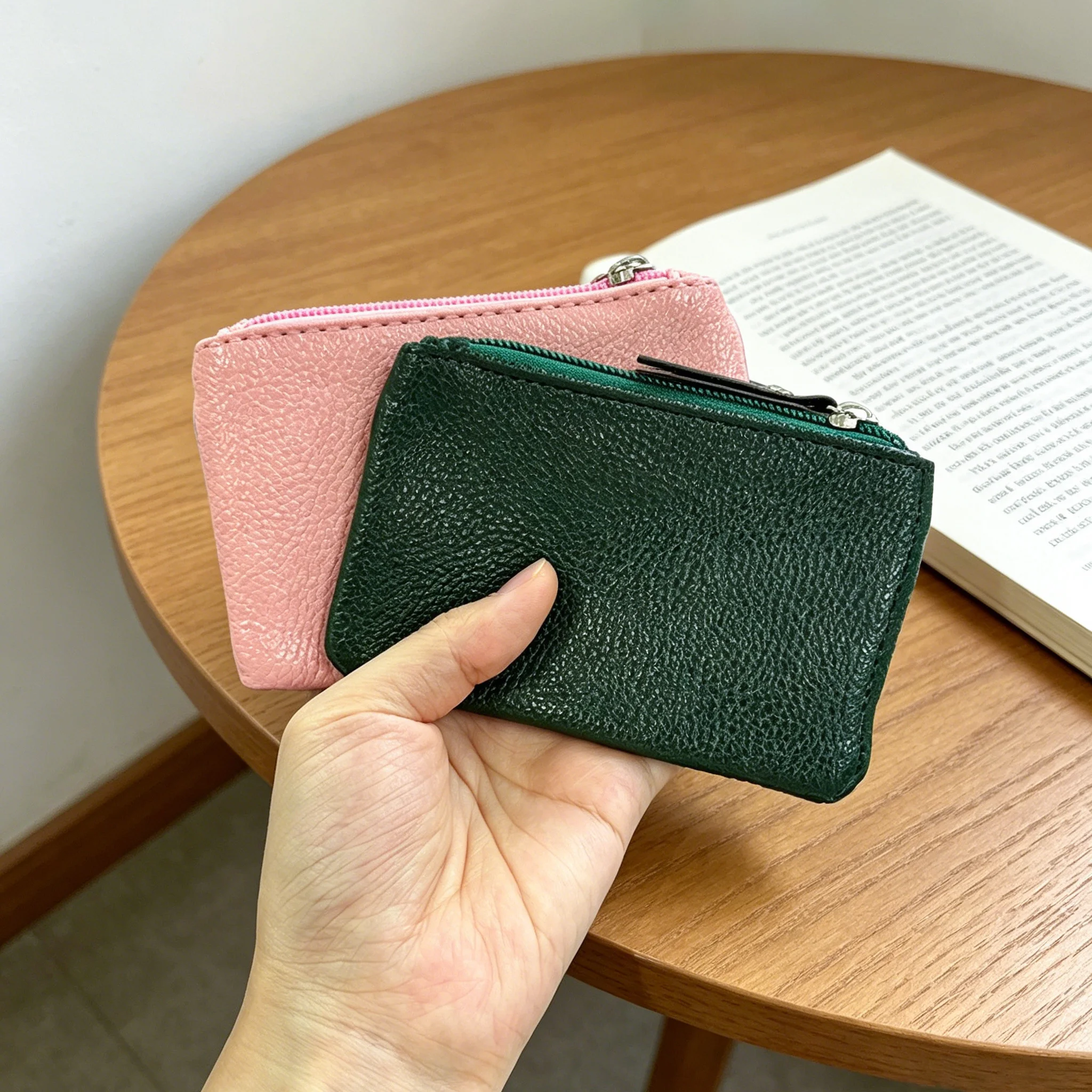 BUYLEMO Vintage Wax PU Leather Handheld Coin Purse, Mini Keychain Earphone & Key Storage Square Pouch