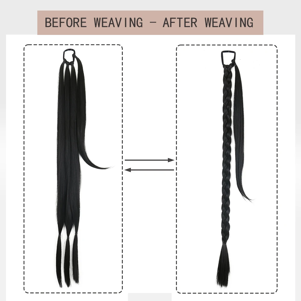 Synthetic Braided Ponytail Extensions Black Natural Hairpiece Long Pony Tail with Hair Tie Rubber Band Hair Blonde for Women