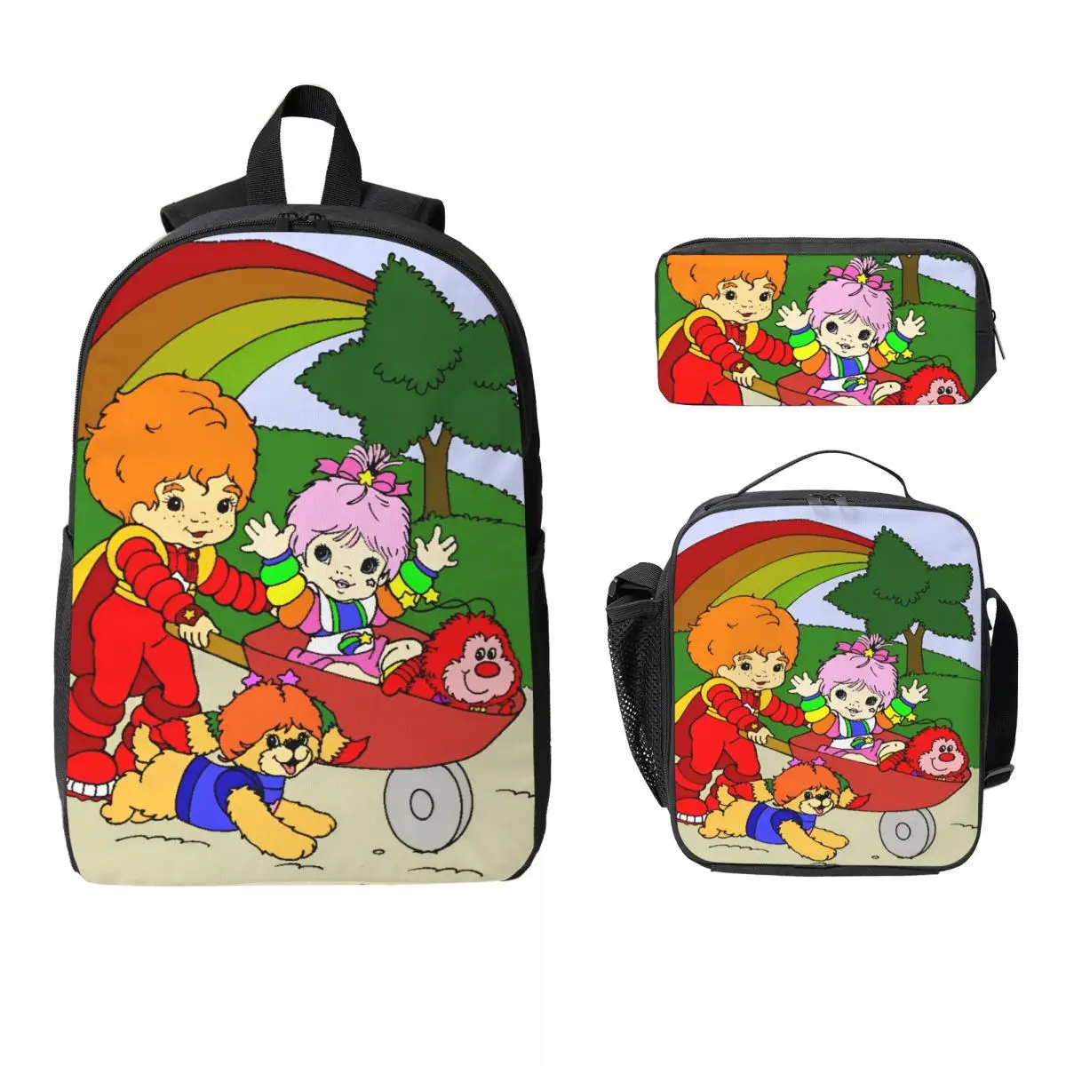

3Pcs Rainbows Brite Backpack Set for Children Pen Bags Bookbag Sets with Lunch Box For School Students Knapsack