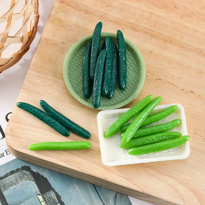 10pcs Mini Cucumber Vegetable Fake Cucumber Dollhouse Kitchen Scene PVC Miniature Food Play DIY Handmade Decoration Home Decor