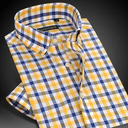 Summer Short Sleeve Plaid Shirts Cotton Button Down Men's Formal Dress Shirt Classic Design Smart Casual Checkered Shirt