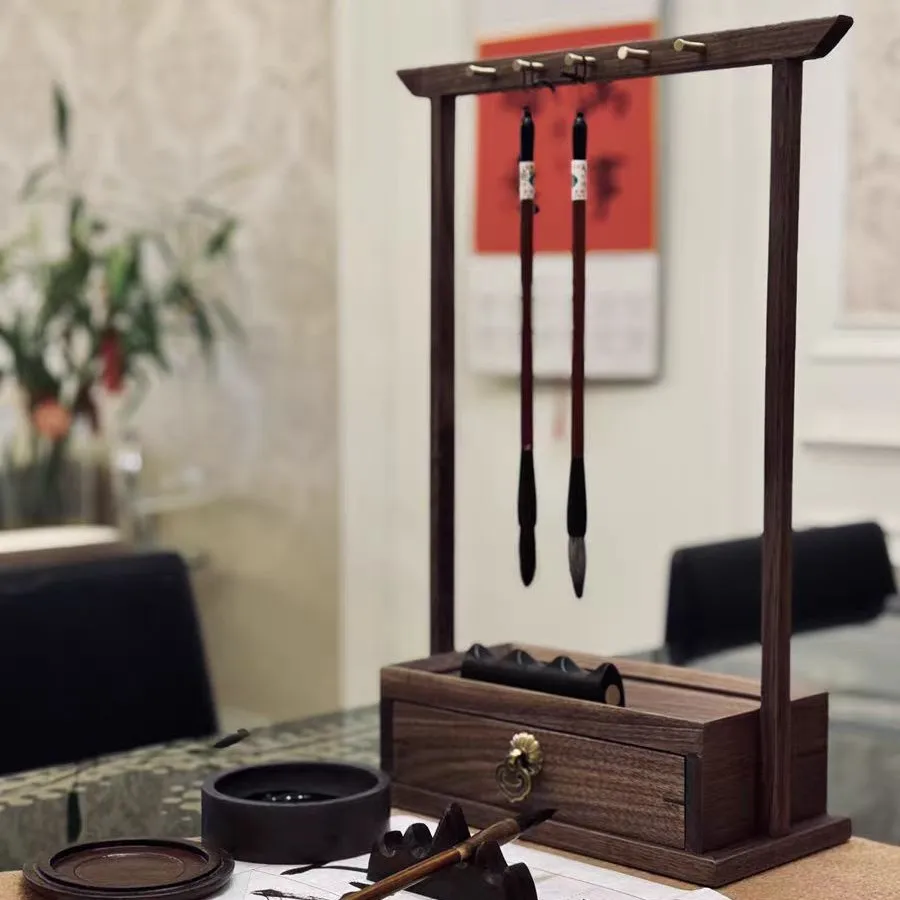 Walnut hanger brush pen holder ornament solid wood new Chinese study storage box bracelet hanger key hanger