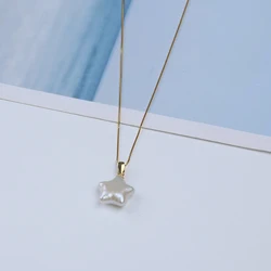 New 925 silver gold-plated star shape white freshwater pearl Necklace