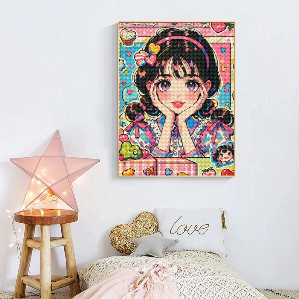 AB Diamond Painting Cartoon Girl Mosaic Cross Stitch Inlaid Water Diamond Embroidery Art Diamond Handicraft Hobby Set Gift