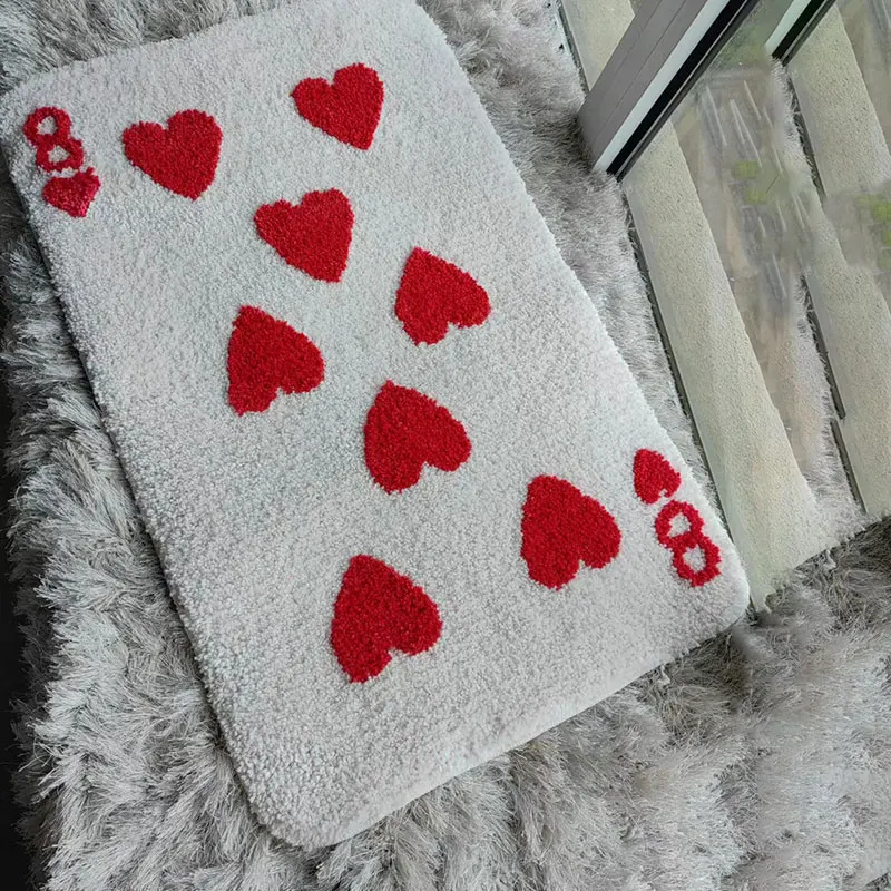 Card Love No. 8 Tufted Rug Red And White Rectangular Living Room Bedroom Decorative Carpet Bathroom Mat