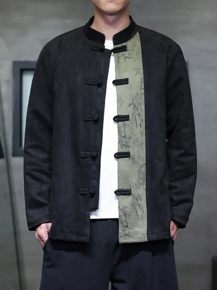 

Новая китайская мужская куртка из замши для среднего и старшего возраста, весенне-осеннее стеганое пальто в стиле Ханьфу, традиционная китайская одежда.