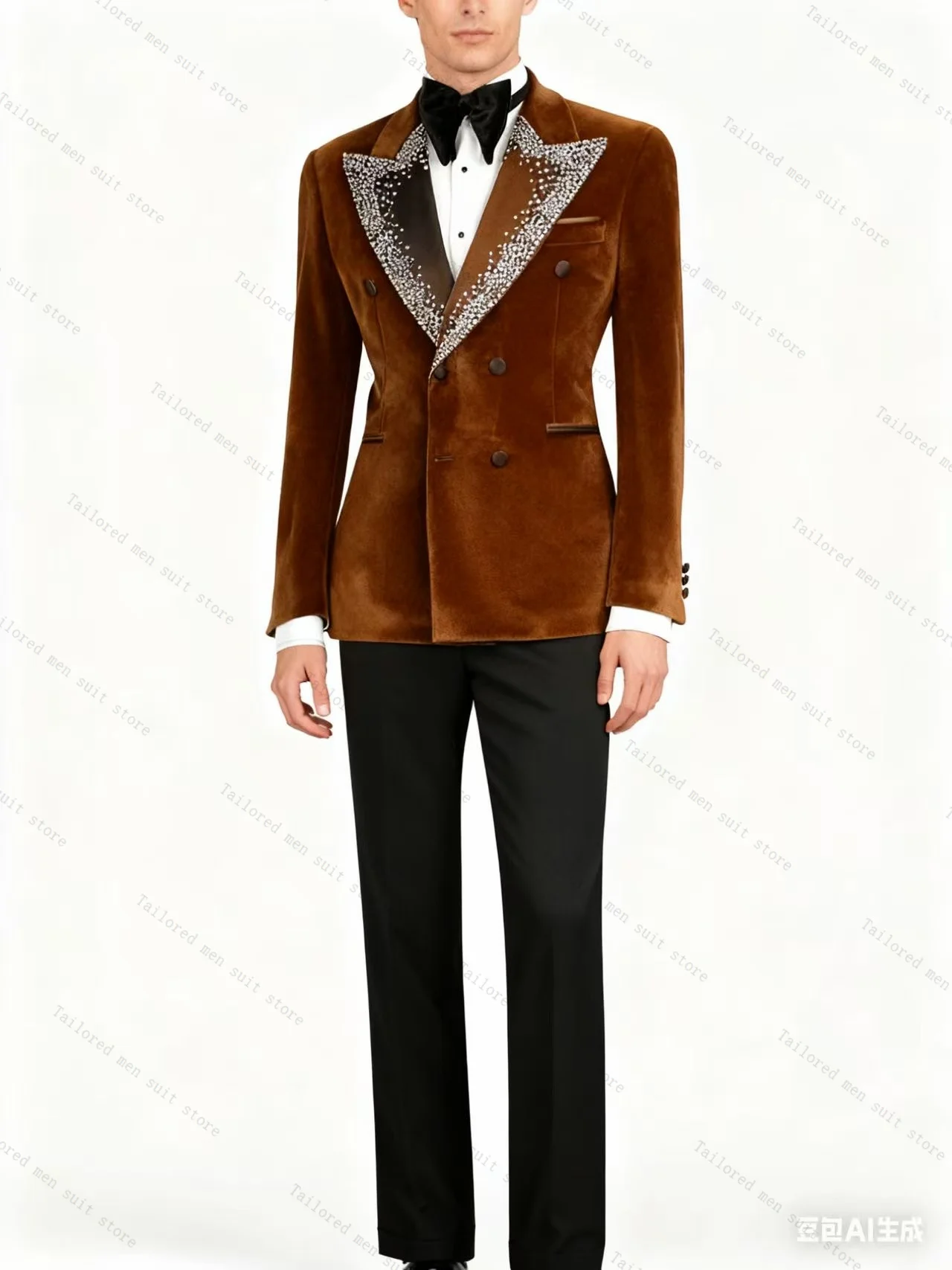 

Velvet Crystals Men Suits Set 2 Pieces Blazer+Pants Trousers Groom Wedding Tuxedos Jacket Formal Office Cotton Customized Coat