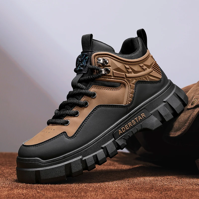 

Autumn Winter Men's Ankle Boots Platform Comfy Leather Boots Men Motorcycle Boots Outdoor High Top Working Shoes botas de hombre