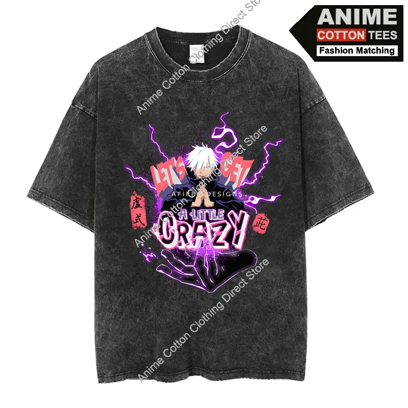 

A LITTLE CRAZY - Gojo Satoru T-shirt Anime Print T Shirt y2k Harajuku Hip Hop Street Casual Unisex Oversized Loose Tees Cotton