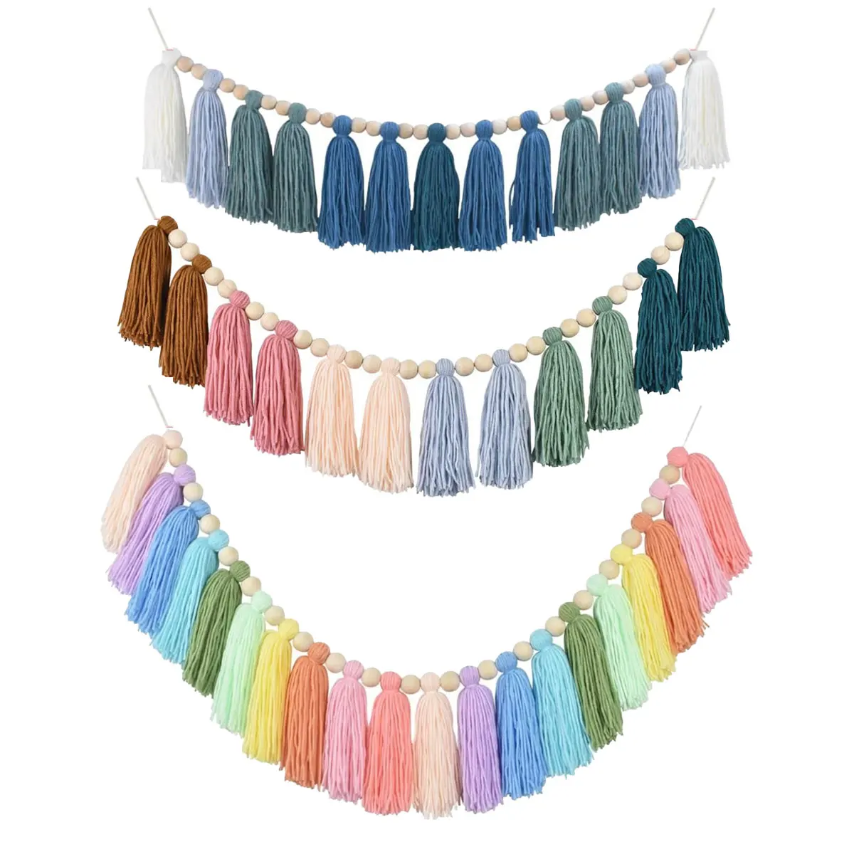 Rainbow Tassel Garland Colorful Yarn Bunting Banner for Spring Classroom Nursery Kids Room Birthday Party School Office Decor